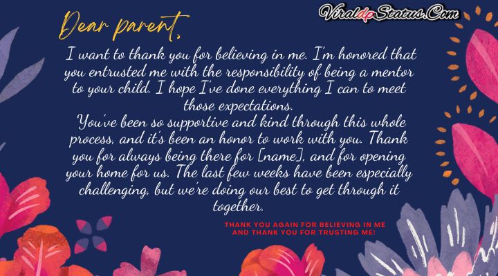 thank you note to parents from principal